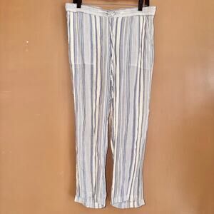 Dylan Women's Blue White Striped Cotton Lightweight Pants - Size Large